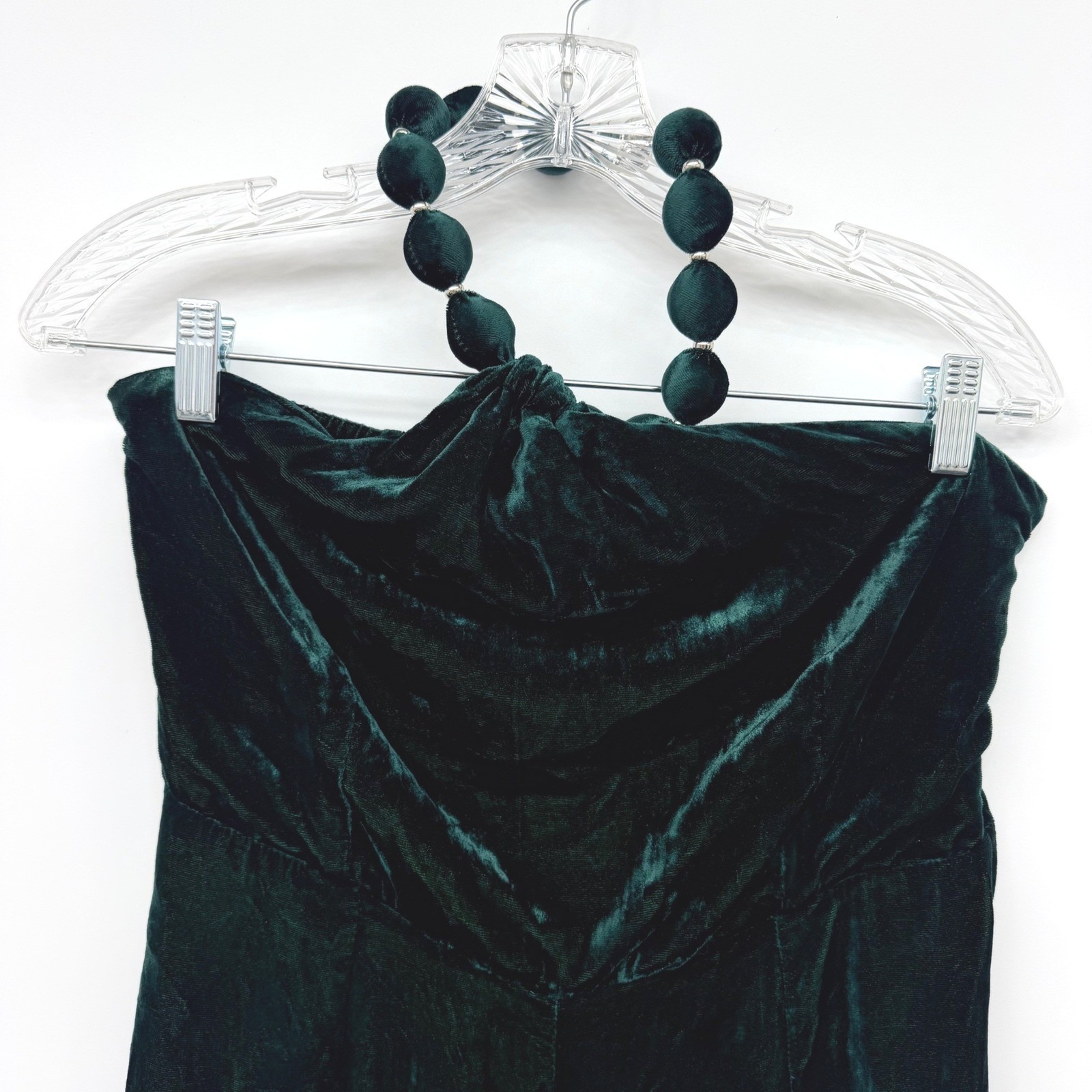 Samantha Pleet Silk Velvet Halter Pendent Jumpsuit Emerald Green Womens 4 — image 7 of 8